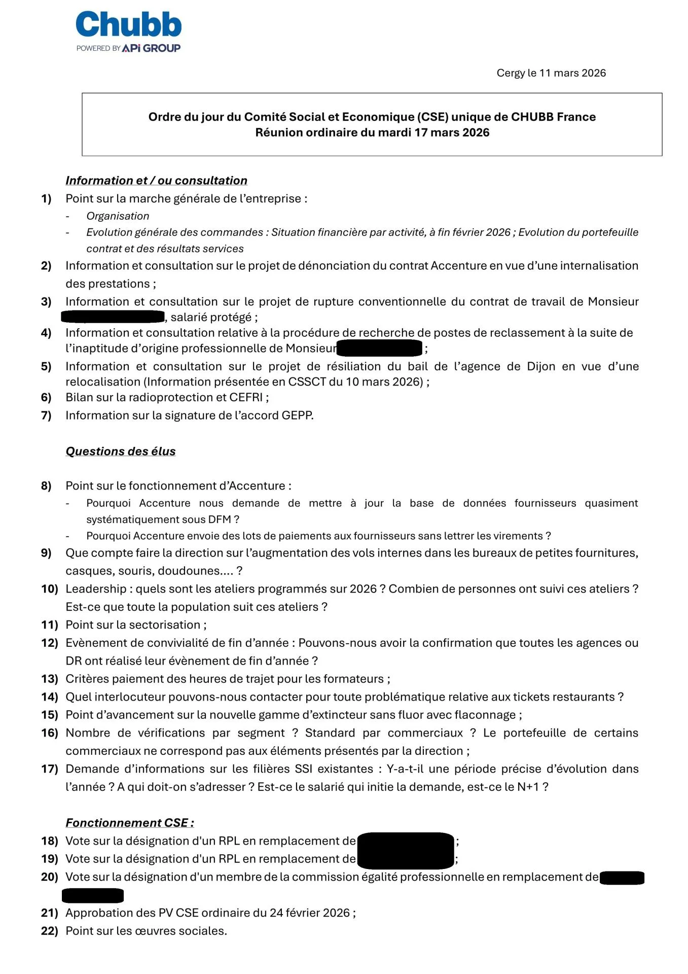 Cse 17 03 2026 ordre du jour