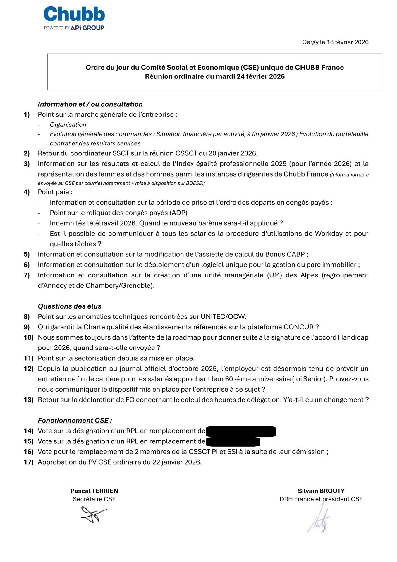 Cse 24 02 2026 ordre du jour