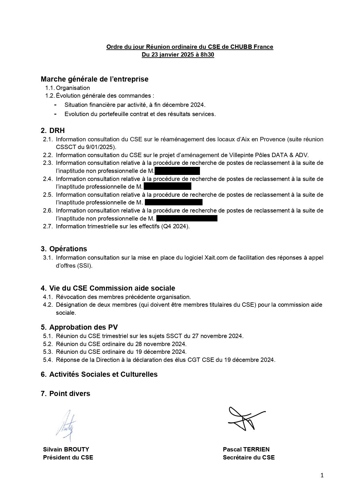 Odj cse janvier 25