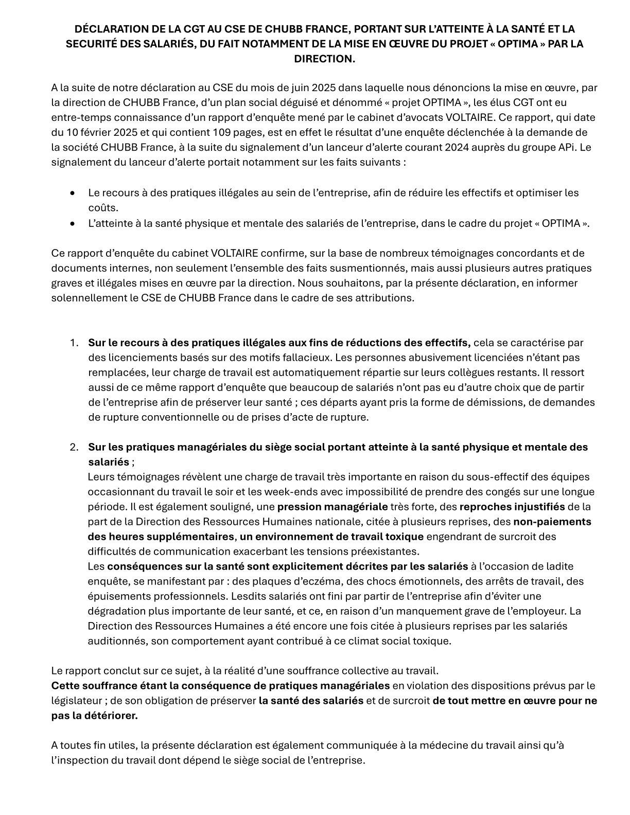 Déclaration CGT Octobre 2025
